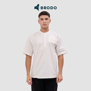 BRODO - Kemeja Pria Broshirt Halfbutton Short White