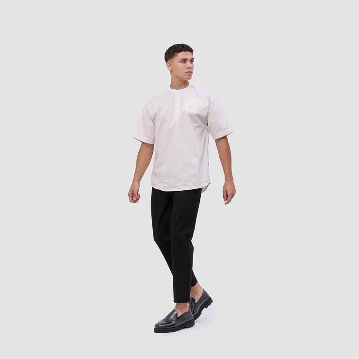 BRODO - Kemeja Pria Broshirt Halfbutton Short White