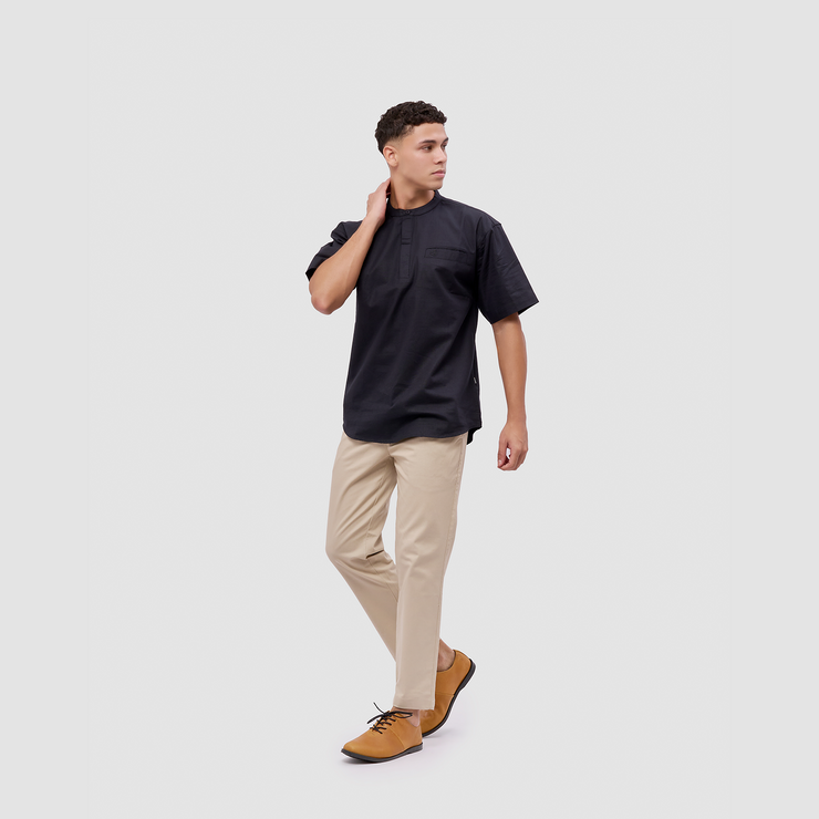 BRODO - Kemeja Pria Broshirt Halfbutton Short Black