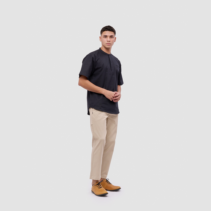 BRODO - Kemeja Pria Broshirt Halfbutton Short Black