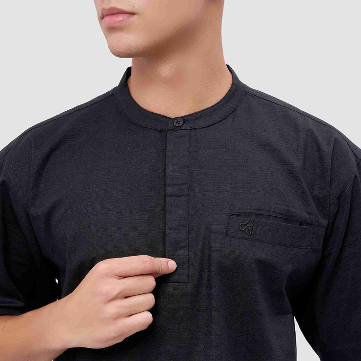 BRODO - Kemeja Pria Broshirt Halfbutton Short Black