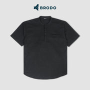 BRODO - Kemeja Pria Broshirt Halfbutton Short Black