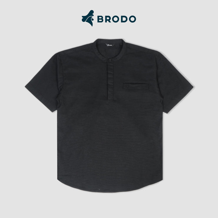 BRODO - Kemeja Pria Broshirt Halfbutton Short Black