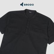 BRODO - Kemeja Pria Broshirt Halfbutton Short Black