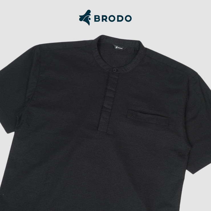 BRODO - Kemeja Pria Broshirt Halfbutton Short Black