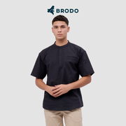 BRODO - Kemeja Pria Broshirt Halfbutton Short Black
