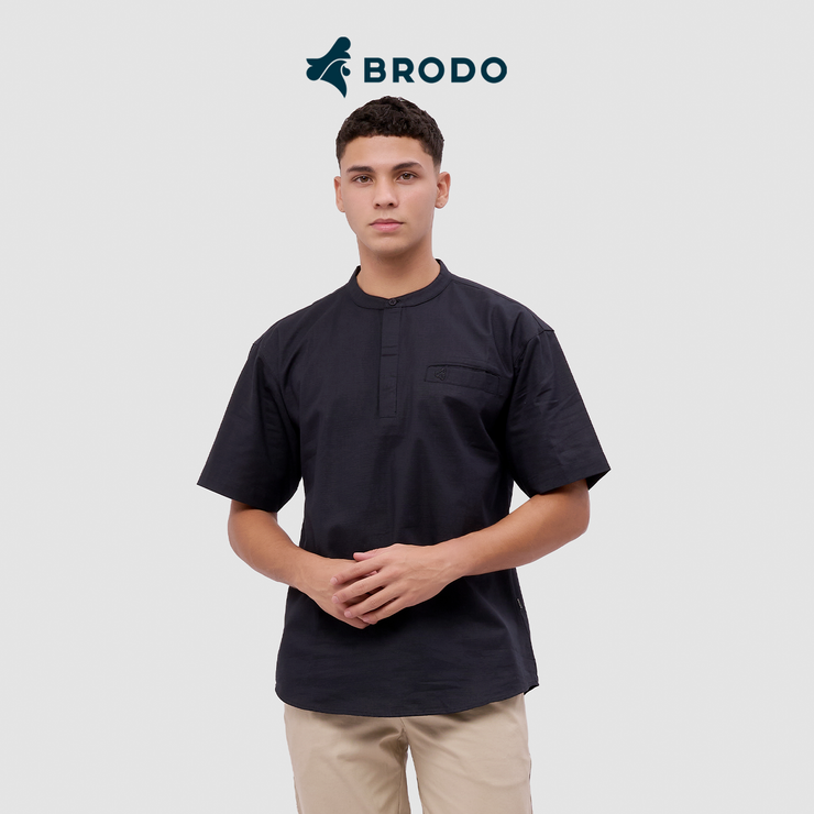 BRODO - Kemeja Pria Broshirt Halfbutton Short Black